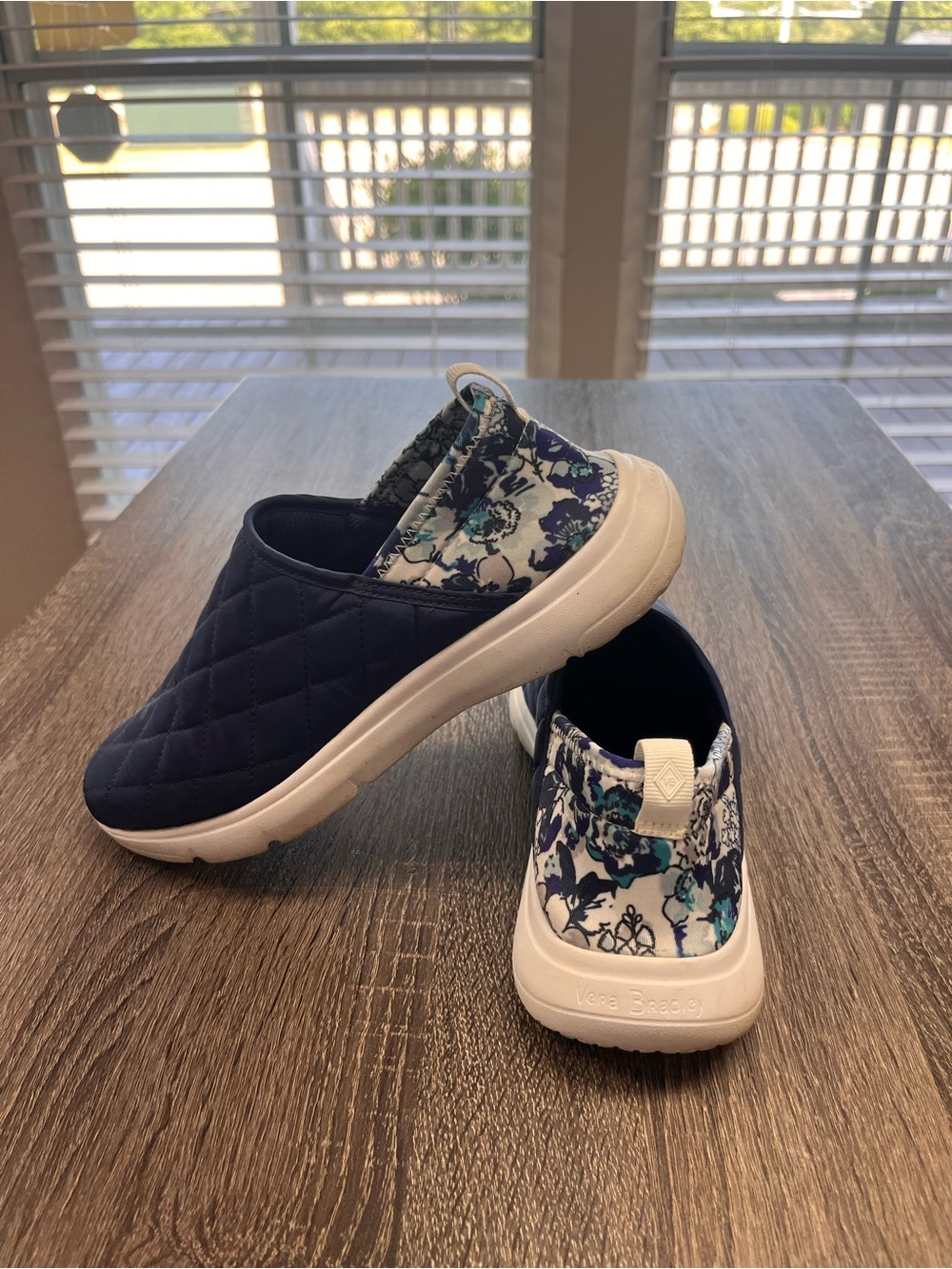 Vera Bradley Navy Quilted Slip-On Sneakers with Blue Floral Heel